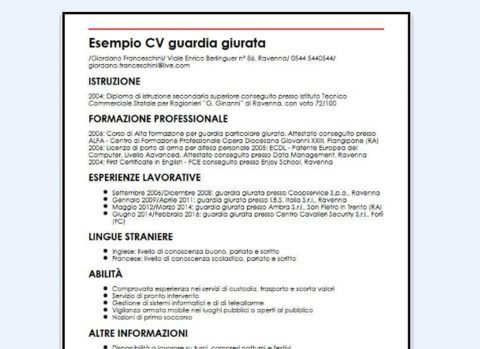 IL CURRICULUM VITAE DELLA GUARDIA GIURATA: ECCO COME FARLO PER TROVARE